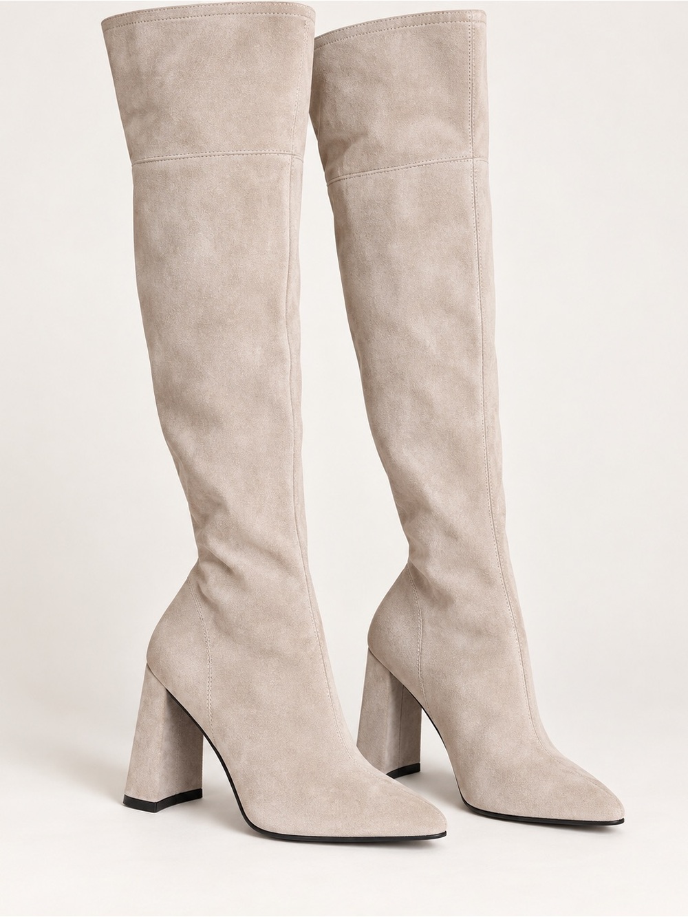 Jeffrey Campbell PerouzeTaupe Over The Knee Pointed Toe Block Heel Boots 7.5